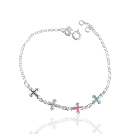 PULSEIRA CRUZ COLORIDA PRATA 925