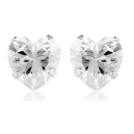 BRINCO CORAÇÃO ZIRCONIA GARRA 8MM  PRATA 925