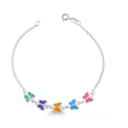 PULSEIRA BORBOLETA COLORIDA PRATA 925