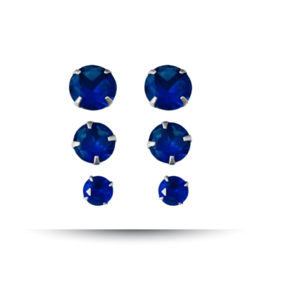 BRINCO TRIO ZIRCONIA REDONDO GARRA AZUL  PRATA 925