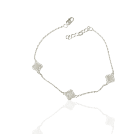 PULSEIRA TRES TREVO MADREPEROLA PEQUENOS PRATA 925