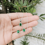CONJUNTO OVAL ENVELHECIDA VERDE PRATA 925. - Imagem 2