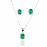 CONJUNTO OVAL ENVELHECIDA VERDE PRATA 925.