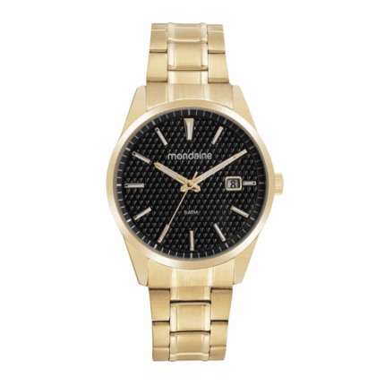 RELOGIO CLASSICO MASCULINO MONDAINE DOURADO FUNDO PRETO ORIGINAL