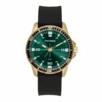 RELOGIO MASCULINO MONDAINE DOURADO FUNDO VERDE PULSEIRA SILICONE PRETA ORIGINAL