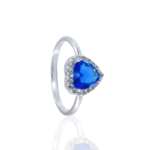 ANEL CORACAO CRAVEJADO ZIRCONIA AZUL PRATA 925