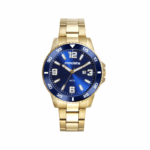 RELOGIO MONDAINE DOURADO MASCULINO COM FUNDO AZUL 12/03/06/09/12 ORIGINAL
