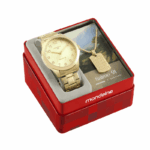 RELOGIO MONDAINE MASCULINO DOURADO COM CORDAO DE BRINDE ORIGINAL