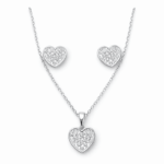 CONJUNTO 45CM CORAÇAO CRAVEJADO VAZADO PRATA 925