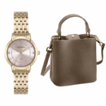 RELOGIO DOURADO FUNDO ROSA MONDAINE FEMININO ORIGINAL