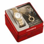 RELOGIO MONDAINE FEMININO DOURADO RELIGIOSO ORIGINAL