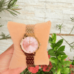 RELOGIO DOURADO FUNDO ROSA MONDAINE FEMININO ORIGINAL - Imagem 5